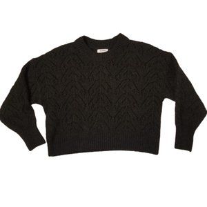 Black Perforated Detail Cropped Knit Sweater Mock High Neck Medium Old Navy